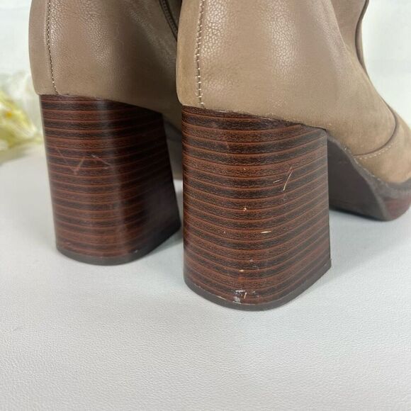Rouge Womens Chunky Heel Boots size 6 Faux Leather Taupe Y2K Style - Picture 5 of 10